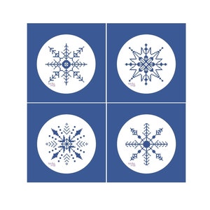 Flocos de neve (2957) 4 versões de gráfico de ponto cruz digital padrão PDF, inverno, inverno, neve, rajadas festivas, geada nórdica, natal, flocos de neve