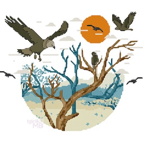 Birds of Prey Kreuzstichvorlage, PDF Muster, Natur, Reserve, Vögel, Greifvögel, Raubtiere, Amerikanische Landschaft,