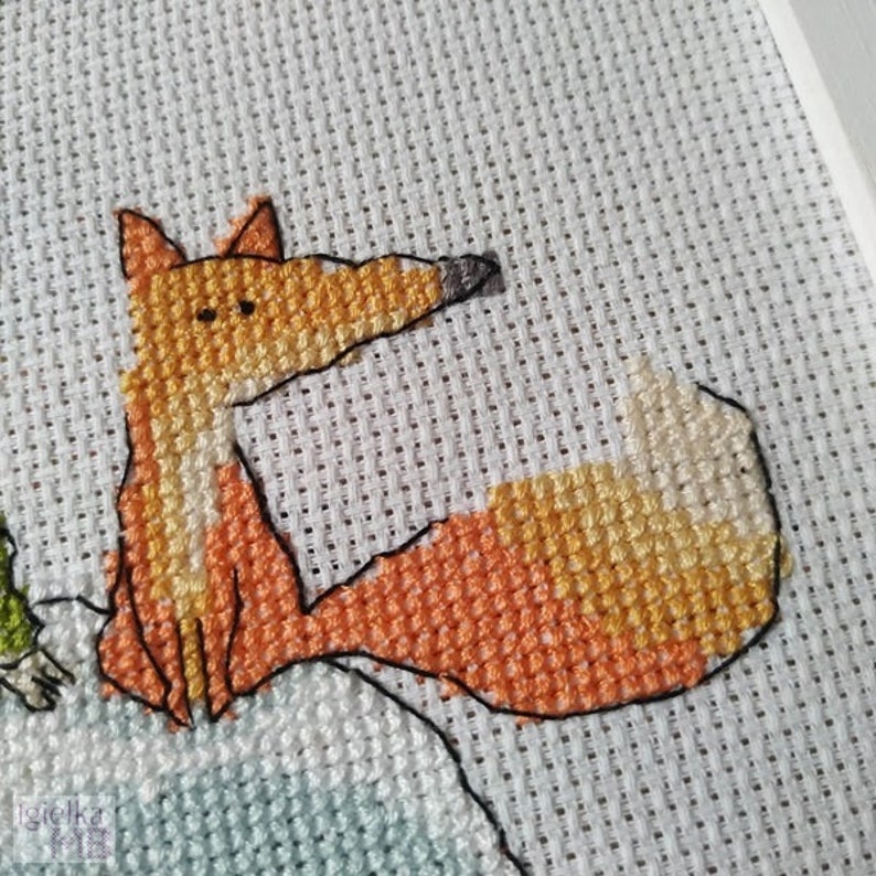 Little Prince 1. 2431 with the fox, cross stitch chart PDF pattern, Little Prince, moon, fox, a pilot, rose, gift image 4