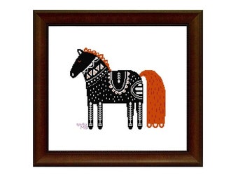 Scandinavian Folk Art Horse (1285) cross stitch chart digital pdf pattern folk art horse Scandinavian art Nordic art