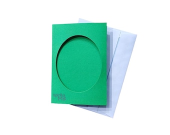 GREEN-Three Fold Aperture Cards 4.13x5.90In (10,5x15cm) with OVAL window 3.34x4,13 in (8,5x10,5cm)