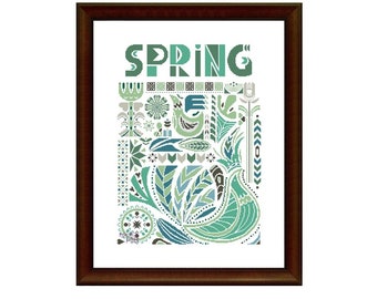 Nordic melody. Four seasons - Spring (080),  cross stitch chart digital PDF pattern, nordic, birds, scandinavian cross stitch pattern