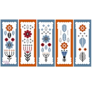 Lesezeichen im skandinavischen Stil 4.(3003) 5 Lesezeichen im skandinavischen Stil, Kreuzstichvorlage, Stickvorlage, Stickvorlage, Nordic, Folklore,
