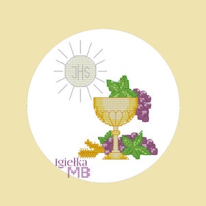 I Holy Communion (1313),  cross stitch chart digital PDF pattern, Christianity, communion, chalice, host