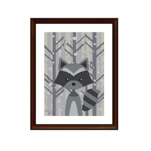 Winter Animals: Raccoon cross stitch chart pdf digital pattern forest animals woods nature lovers wild animals nurseries children room