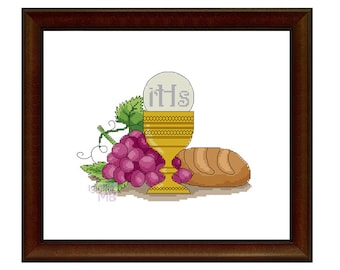 Holy Communion Cross Stitch Pattern, Christian Eucharist (PDF Pattern)