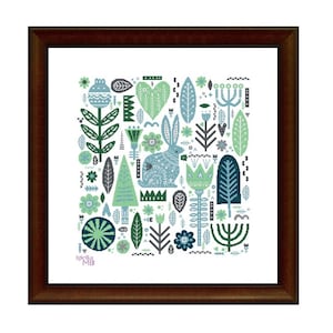 Scandinavian Forest with a Hare. Winter (3031.2) cross stitch chart digital pdf pattern Scandinavian folk art Nordic folk art forest nature