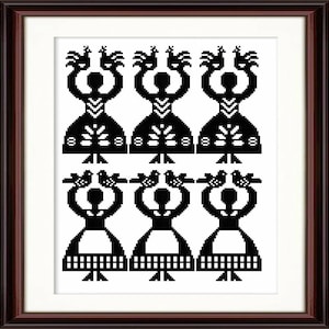 Womenfolk with birds Polish Folk Art papercuts digital cross stitch pattern folklore folk art cross stitch chart