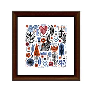 Scandinavian Forest with a Hare (3031) cross stitch chart digital pdf pattern Scandinavian folk art Nordic folk art forest nature