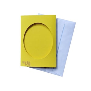 10xYellow-Three Fold Aperture Cards for Cross Stitch 4.13 x 5.90 In(10,5x15cm)with OVAL window 3.34 x 4,13 in (8,5x10,5cm)CrossStitchCards