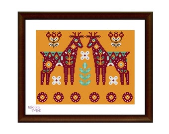 Folk Art Forest Friends: Deer (2279)cross stitch chart pdf instant download Scandinavian Nordic folk art forest friends forest animals woods