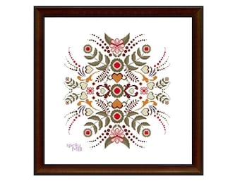 Scandinavian pattern (2114) digital cross stitch chart instant download, Scandinavian art, folk, Nordic