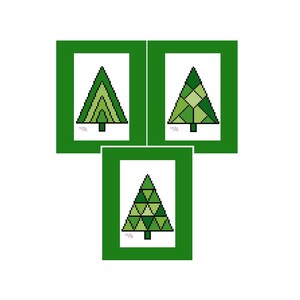 Geometric Christmas Trees cross stitch chart digital pdf pattern christmas cake toppers card toppers tags geometric festive christmas trees