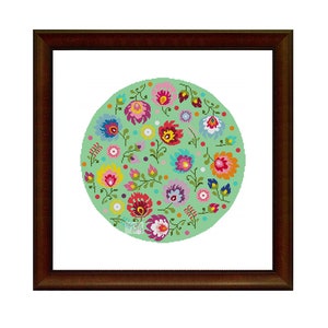 Folk Meadow (Green Version)(2997) cross stitch chart, PDF pattern, Polish folk art, Polish folklore, Flowers of Poland, rustic, folky, bo-ho