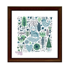 Scandinavian Forest with fox. Winter (1280.2) cross stitch chart pdf pattern scandinavian retro style nordic forest