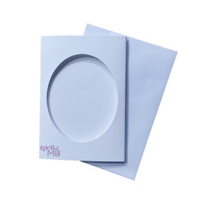 10x BIANCO-Carte con tre aperture per punto croce 4,13 x 5,90 pollici (10,5x15 cm) con finestra OVALE 3,34 x 4,13 pollici (8,5x10,5 cm)Carte per punto croce