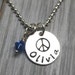Peace Symbol Necklace Birthstone Peace Sign Name Necklace Sterling Silver Hand Stamped Personalized Birthday Gift Girls Teen Tween Jewelry