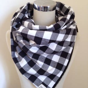 Black and White Buffalo Plaid Zipper Scarf image 1