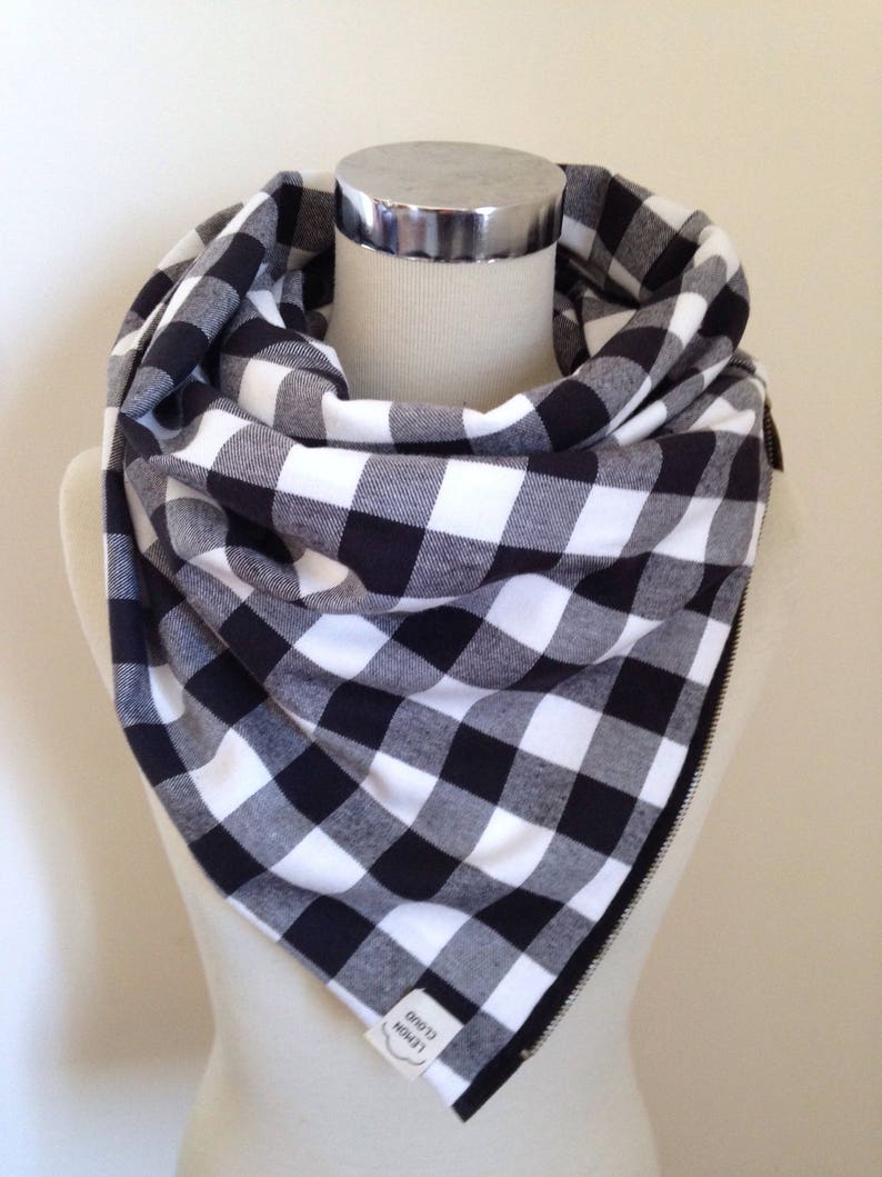 Black and White Buffalo Plaid Zipper Scarf image 1