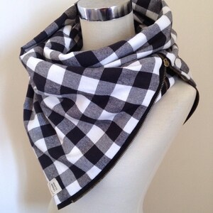 Black and White Buffalo Plaid Zipper Scarf image 2