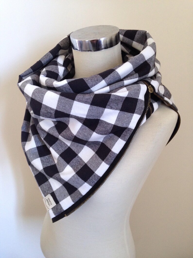 Black and White Buffalo Plaid Zipper Scarf image 2