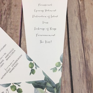 Minimalist Eucalyptus Petal Fan Programs, Custom Program Fans, Greenery Wedding Itinerary, Elegant Wedding Program image 4