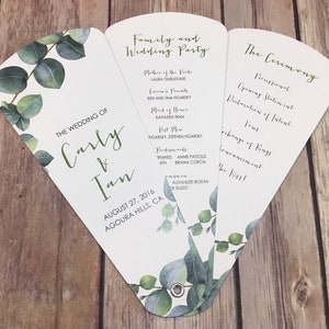 Minimalist Eucalyptus Petal Fan Programs, Custom Program Fans, Greenery Wedding Itinerary, Elegant Wedding Program image 1