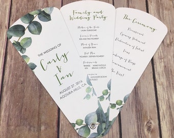 Ceremony Itinerary, Minimalist Eucalyptus Petal Fan Programs, Custom Program Fans, Greenery Wedding Itinerary, Elegant Wedding Program