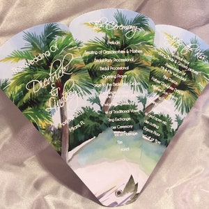 Itinerario de ceremonia, Fans del programa de bodas en el paraíso tropical, Programas personalizados de fanáticos de pétalos, Tarjetas de ceremonia de boda en la playa/destino