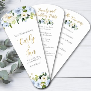 Ceremony Itinerary, Ethereal Blush & Dusty Blue Wedding Program Fans, Petal Fan Programs, Delicate Florals, Modern Wedding Itinerary