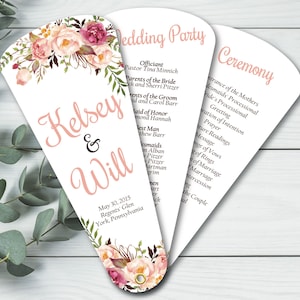 Custom Boho Wedding Program Fans, Floral Petal Fan Programs, Wedding Ceremony Itinerary Programs, Outdoor Wedding Decor