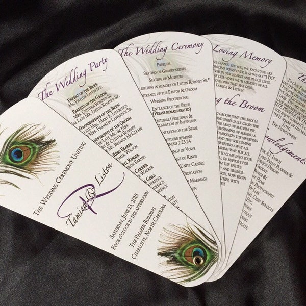 Exotic Peacock Wedding Program Fans, Custom Petal Fan Programs, Unique Wedding Decor, Outdoor Wedding Fans