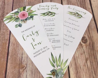 Eucalyptus Wedding Program Fans, Petal Fan Programs, Outdoor Fan Programs, Hand Fans - Elegant Eucalyptus