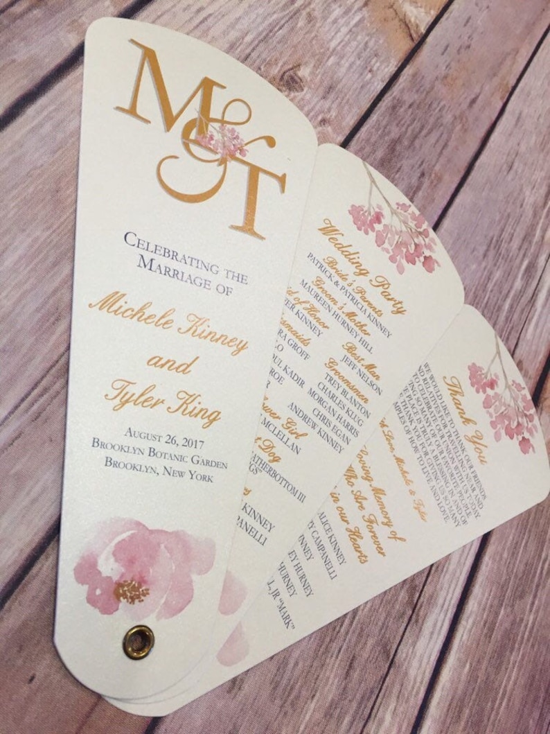 Petal Fan Programs Custom Initial Wedding Program Elegant Watercolor Watercolor Fan Programs Elegant Wedding Program Fans