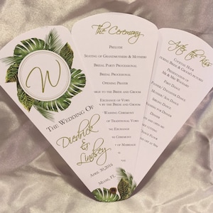 Ceremony Itinerary, The Tropics Wedding Program Fans, Custom Petal Fan Programs, Beach Ceremony Program, Destination Wedding Decor