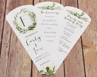 Wilderness Leaves Wedding Program Fans, Petal Fan Programs, Farmhouse Wedding Programs, Custom Wedding Ceremony Itinerary