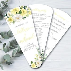 Program Wedding, Yellow Wedding, Watercolor Flowers, Wedding Timeline, Wedding Fans, Yellow Flowers, Handheld Fans, Personalized Hand Fans