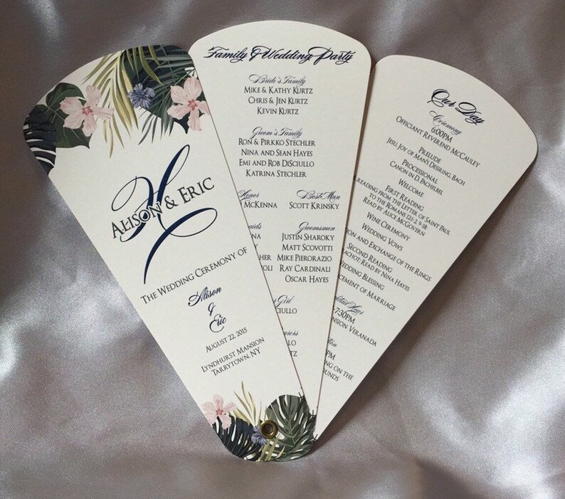 Tropical Floral Wedding Program Fans Tropical Floral Destination Wedding Beach Fan Programs Petal Fan Programs