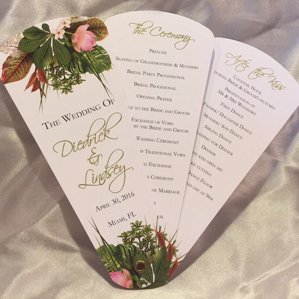 Exotic Wedding Program Fans, Tropical Petal Fan Programs, Destination Wedding Fan Programs - Tropical Plants