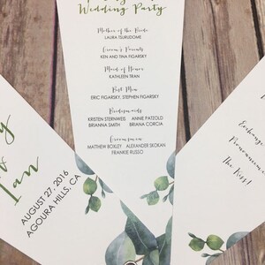 Minimalist Eucalyptus Petal Fan Programs, Custom Program Fans, Greenery Wedding Itinerary, Elegant Wedding Program image 3