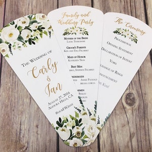 Ceremony Itinerary, White Floral Wedding Program Fans, Watercolor Petal Fan Programs, Classic Style Wedding, Custom Ceremony Program