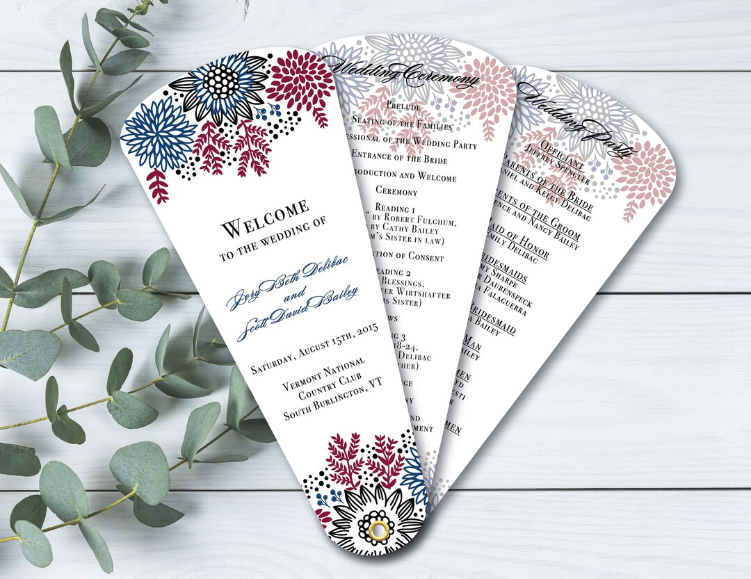 Modern Wedding Program Fans, Abstract Petal Fan Programs, Navy Wedding ...