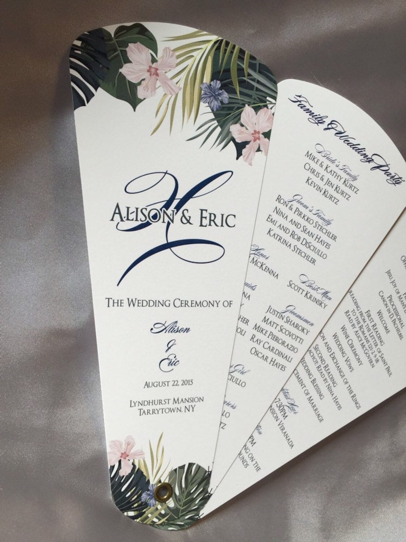 Tropical Floral Wedding Program Fans Tropical Floral Destination Wedding Beach Fan Programs Petal Fan Programs