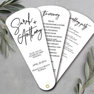 Ceremony Itinerary, Minimalist Wedding Program Fans, Wedding Hand Fans, Simplistic Wedding Program, Modern Wedding, Black Tie Wedding