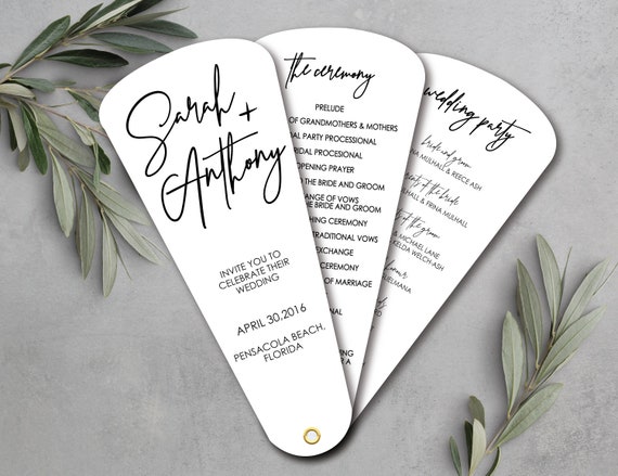 Ceremony Itinerary, Minimalist Wedding Program Fans, Wedding Hand Fans, Simplistic Wedding Program, Modern Wedding, Black Tie Wedding