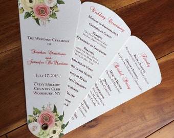 Blush Wedding Program Fans, Garden Wedding Program, Elegant Petal Fan Programs, Outdoor Wedding Fan Programs - Elegant Floral