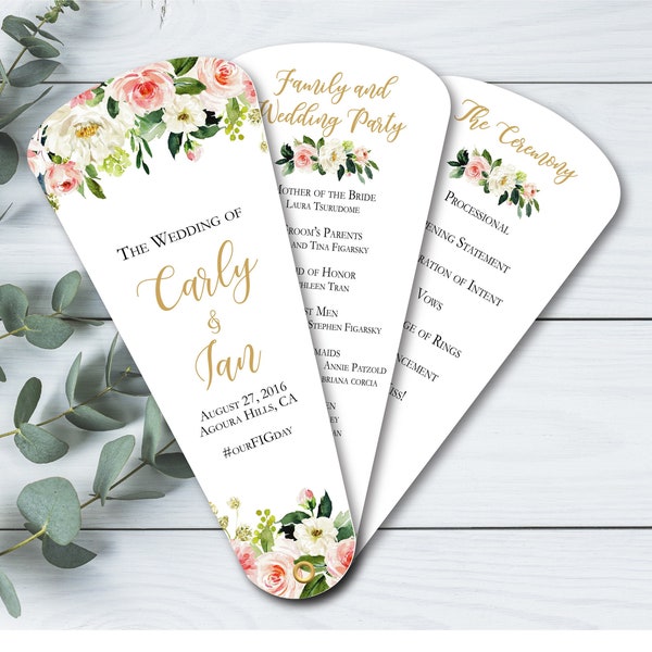 Ethereal Blush Wedding Program Fans, Custom Petal Fan Programs, Floral Wedding Accessories, Outdoor Wedding Fans