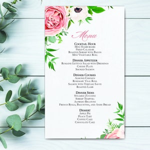 Drukowane Karty Menu Kwiatowe, Karty Papeterii Ślubnej, Karty Menu Na Specjalne Wydarzenia, Menu Kwiatowe Różowe, Eleganckie Róże