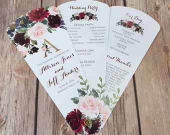 Romantic Floral Spray Collection Wedding Program Petal Fans Assembled Set of 50 