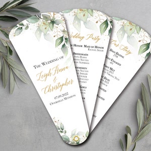 Wedding Details Card, Greenery Wedding, Sage Green Wedding, Wedding Programs, Gold Wedding Program, Wedding Program Fan, Ceremony Itinerary